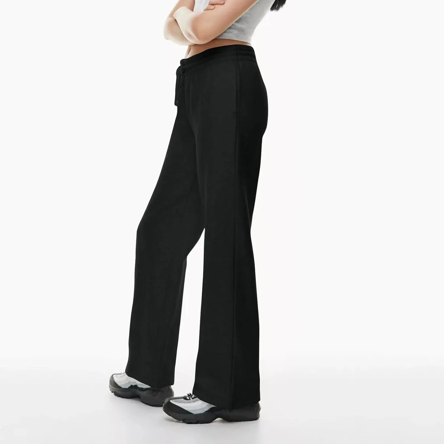 Women Wide Leg Sweatpants Cozy Fleece Boyfriend Basic Sweatpant Causal Drawstring High Waist Baggy Straight Leg Jogger