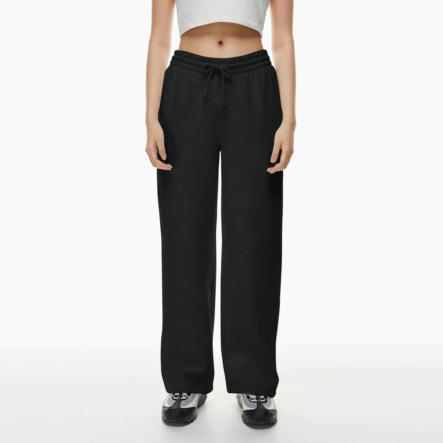 Women Wide Leg Sweatpants Cozy Fleece Boyfriend Basic Sweatpant Causal Drawstring High Waist Baggy Straight Leg Jogger