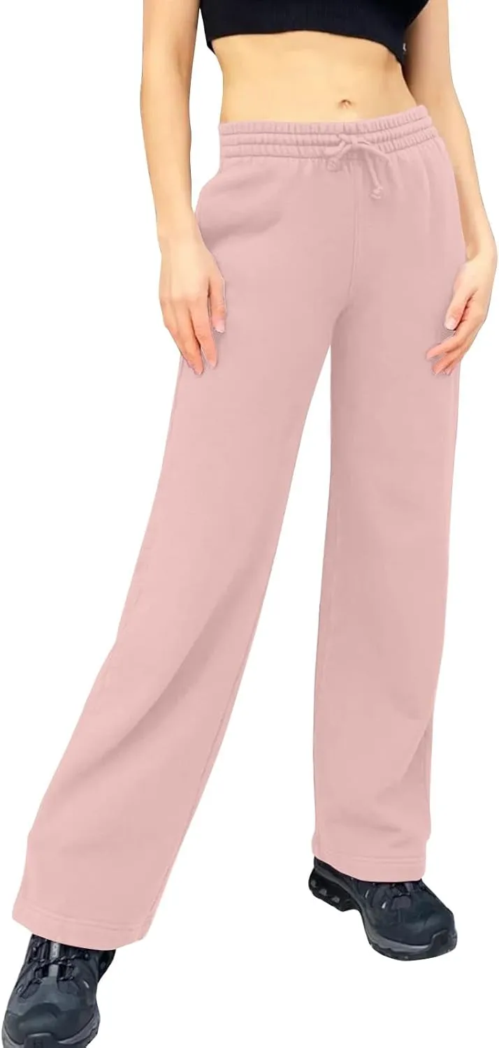 Women Wide Leg Sweatpants Cozy Fleece Boyfriend Basic Sweatpant Causal Drawstring High Waist Baggy Straight Leg Jogger