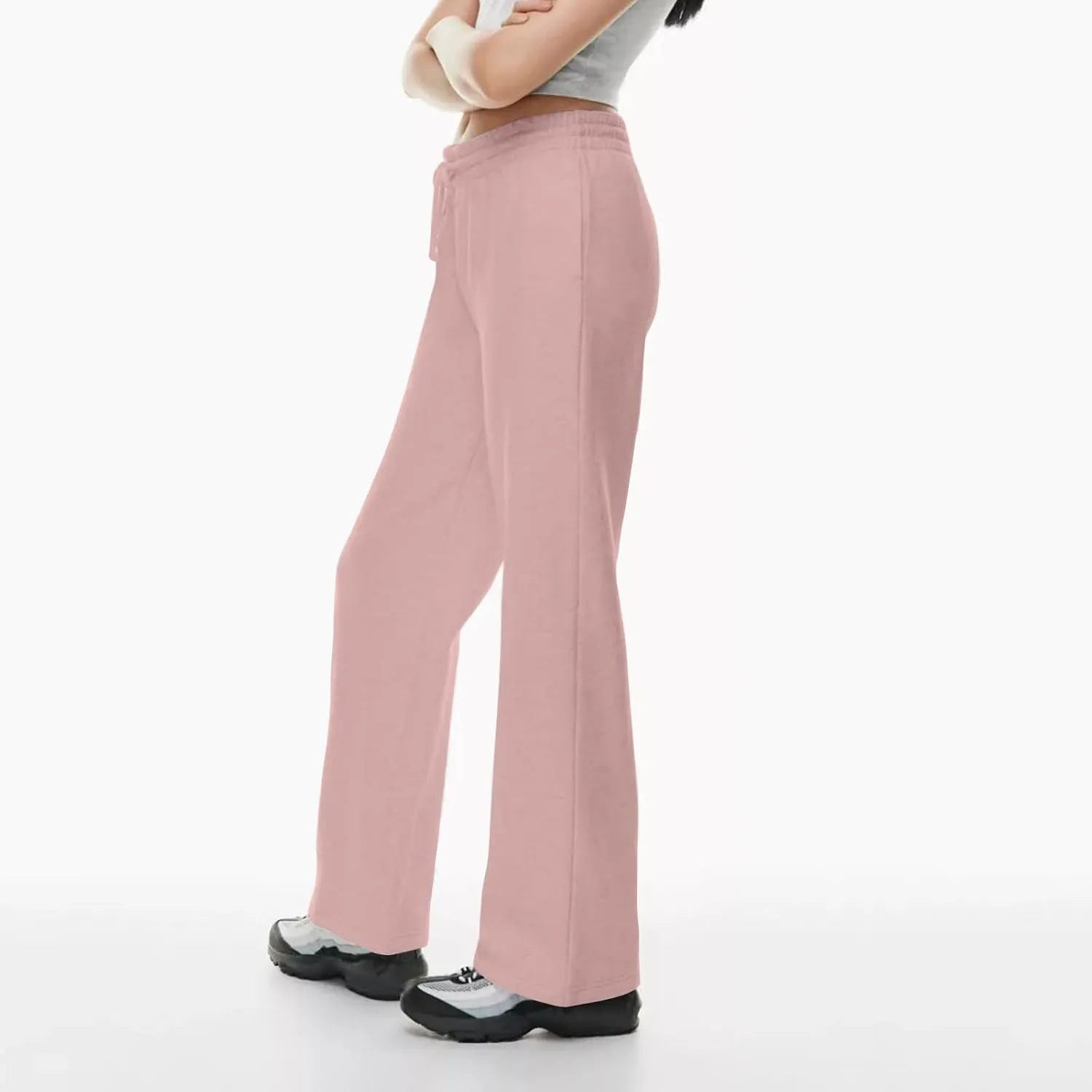 Women Wide Leg Sweatpants Cozy Fleece Boyfriend Basic Sweatpant Causal Drawstring High Waist Baggy Straight Leg Jogger