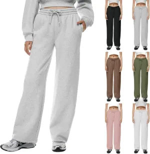 Women Wide Leg Sweatpants Cozy Fleece Boyfriend Basic Sweatpant Causal Drawstring High Waist Baggy Straight Leg Jogger