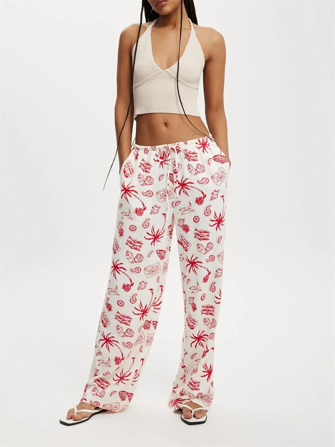 Women Y2k Lounge Pants Graphic Print Wide Leg High Waist Drawstring Pajama Pants Casual Loose Fit Going Out Trousers