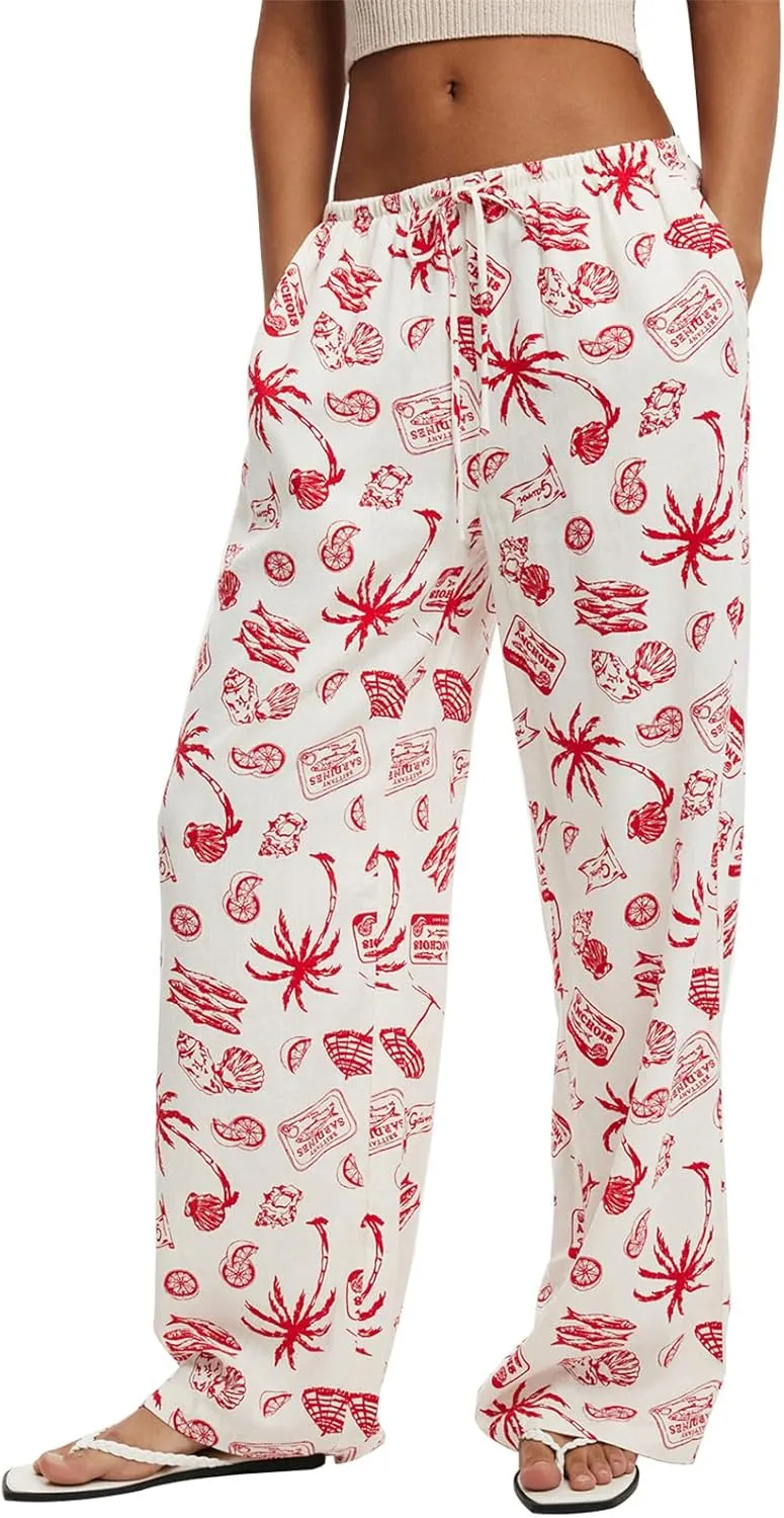Women Y2k Lounge Pants Graphic Print Wide Leg High Waist Drawstring Pajama Pants Casual Loose Fit Going Out Trousers