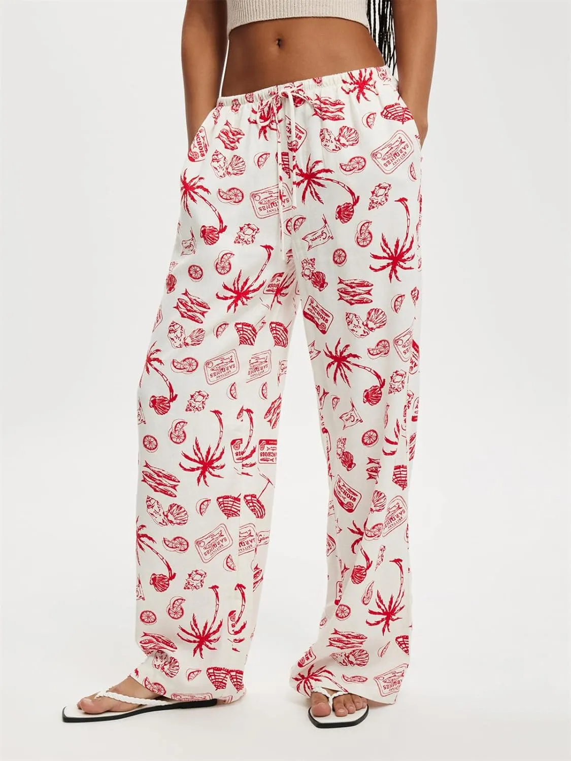 Women Y2k Lounge Pants Graphic Print Wide Leg High Waist Drawstring Pajama Pants Casual Loose Fit Going Out Trousers