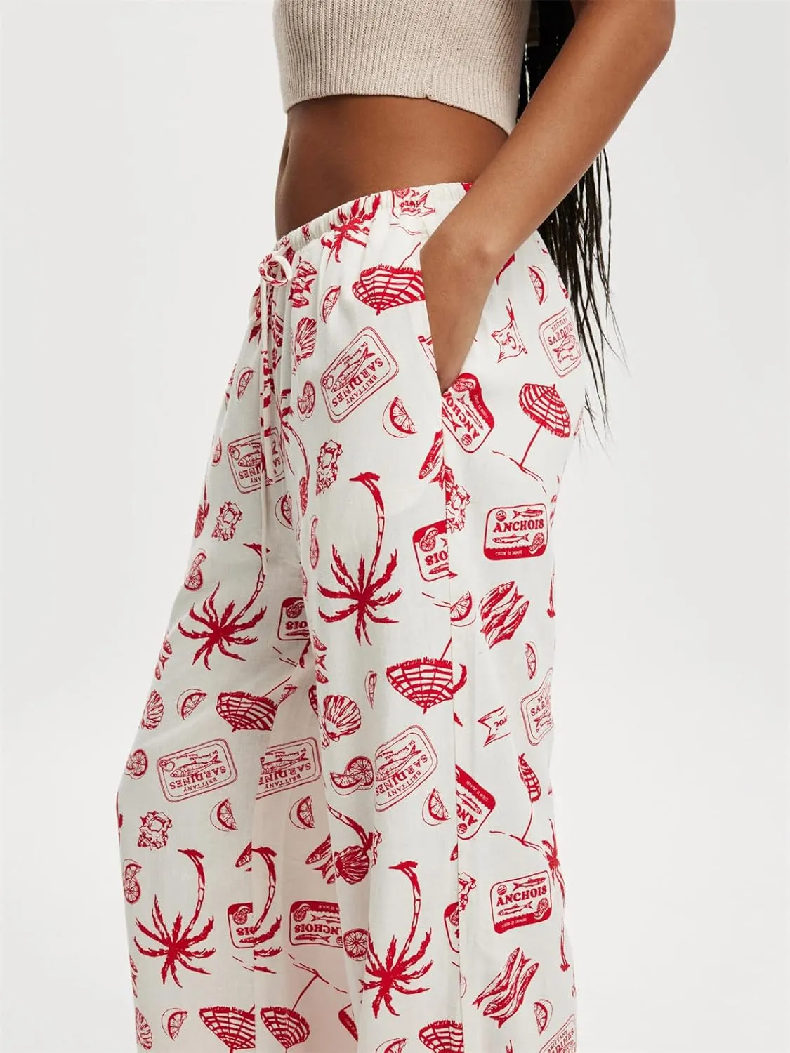 Women Y2k Lounge Pants Graphic Print Wide Leg High Waist Drawstring Pajama Pants Casual Loose Fit Going Out Trousers