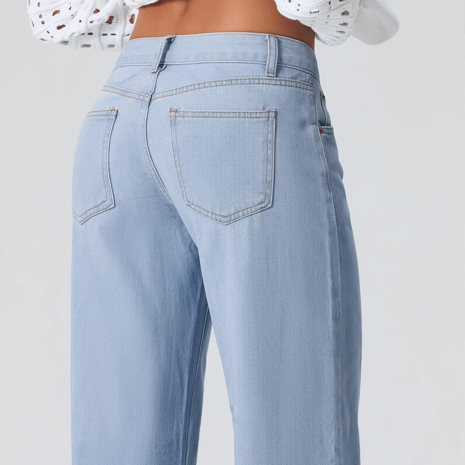 Women Y2k Low Rise Baggy Jeans Loose Fit Boyfriend Straight Wide Leg Jeans Trendy Stretch Long Denim Pants