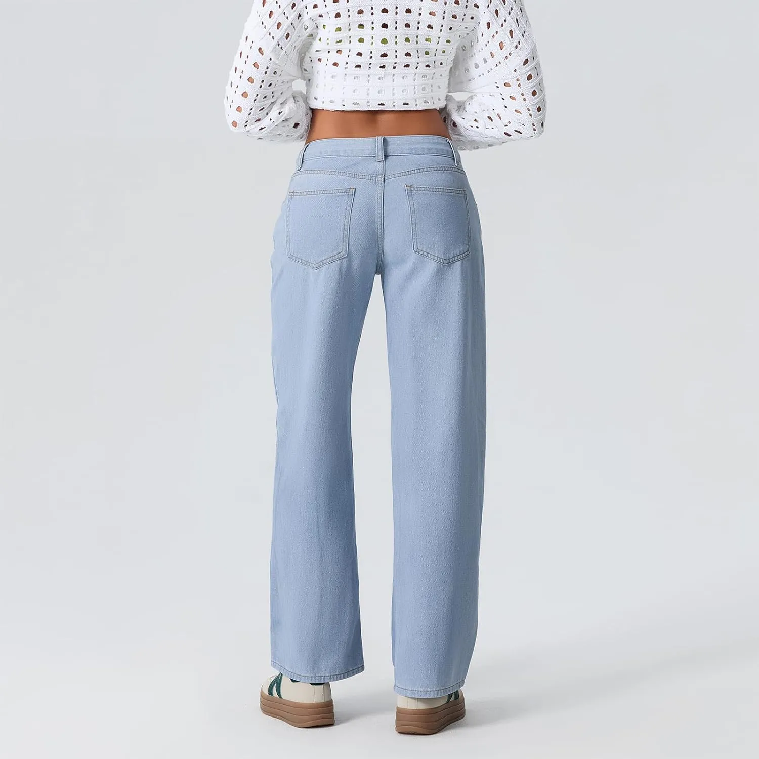 Women Y2k Low Rise Baggy Jeans Loose Fit Boyfriend Straight Wide Leg Jeans Trendy Stretch Long Denim Pants