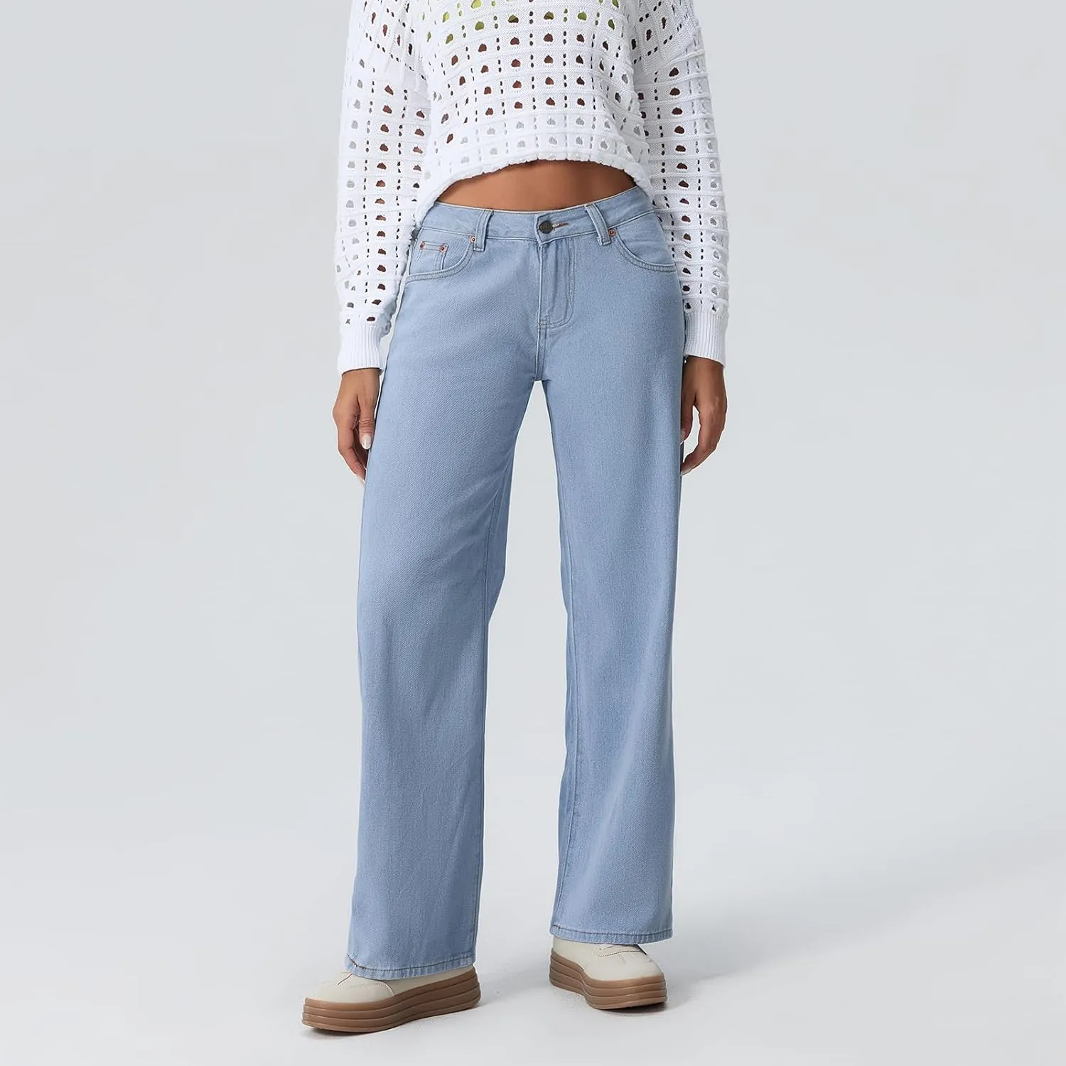 Women Y2k Low Rise Baggy Jeans Loose Fit Boyfriend Straight Wide Leg Jeans Trendy Stretch Long Denim Pants