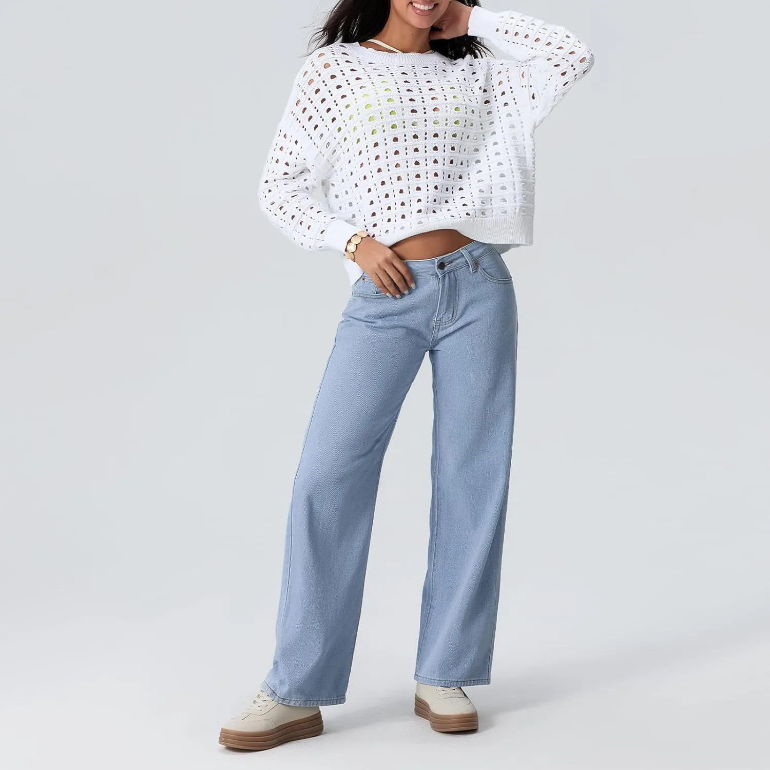 Women Y2k Low Rise Baggy Jeans Loose Fit Boyfriend Straight Wide Leg Jeans Trendy Stretch Long Denim Pants