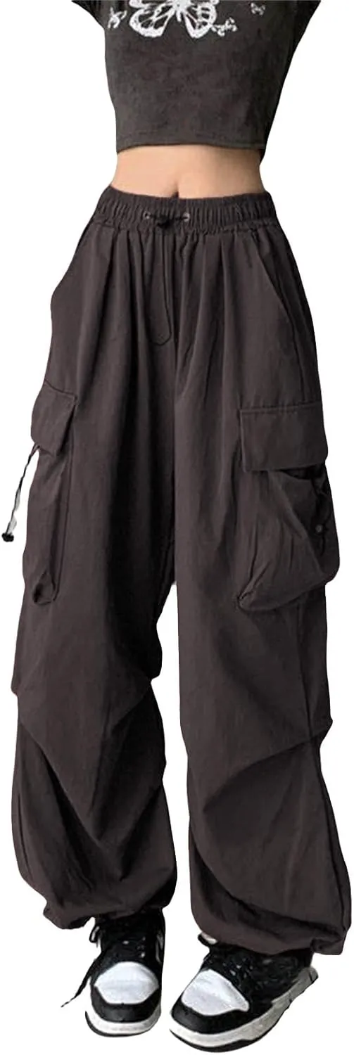 Women Y2K Retro Cargo Pants High Waist Wide Leg Pants Streetwear Punk Mopping Baggy Trousers Hip Hop Parachute Pants
