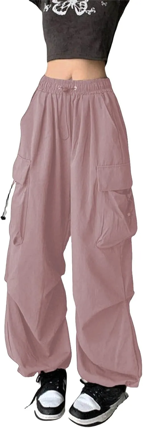 Women Y2K Retro Cargo Pants High Waist Wide Leg Pants Streetwear Punk Mopping Baggy Trousers Hip Hop Parachute Pants