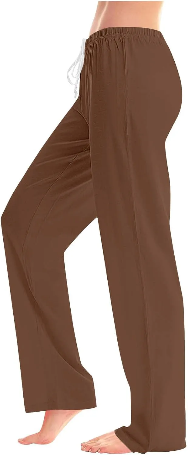 Womens Athletic Pants Straight Leg Lounge Trousers High Waisted Drawstring Soft Comfy Yoga Sweatpants with Pockets