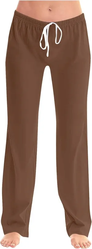 Womens Athletic Pants Straight Leg Lounge Trousers High Waisted Drawstring Soft Comfy Yoga Sweatpants with Pockets