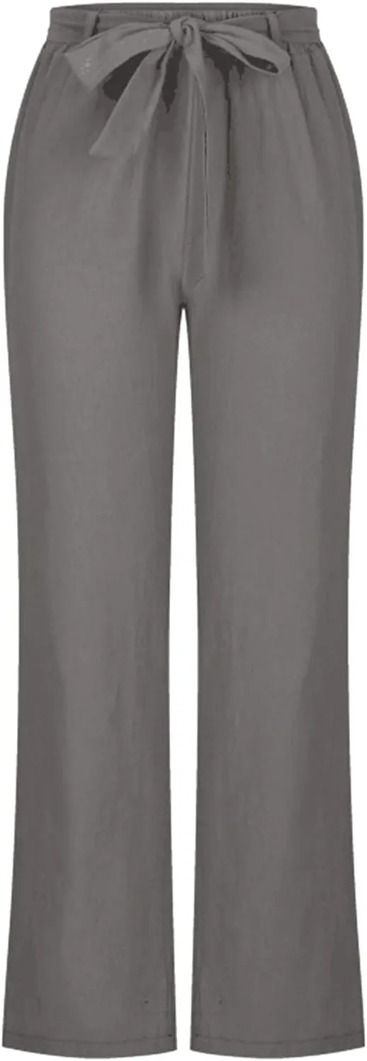 Womens Casual Loose Pants Comfy High Waist Cropped Work Pants with Pockets Elastic High Waist Paper Bag Pants Trousers