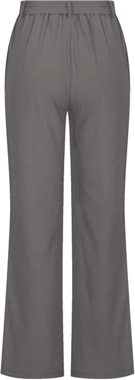 Womens Casual Loose Pants Comfy High Waist Cropped Work Pants with Pockets Elastic High Waist Paper Bag Pants Trousers