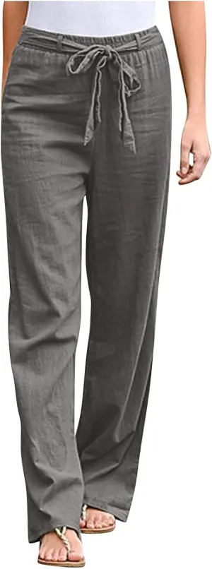 Womens Casual Loose Pants Comfy High Waist Cropped Work Pants with Pockets Elastic High Waist Paper Bag Pants Trousers
