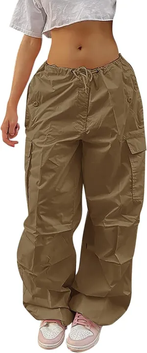 Women's Casual Loose Wide Leg Cozy Pants Winter fold Hiking Slacks with Pockets Barrel Pants Elastic Waist
