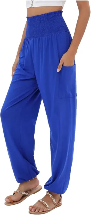 Women's Casual Loose Wide Leg Cozy Pants Winter fold Hiking Slacks with Pockets Barrel Pants Elastic Waist
