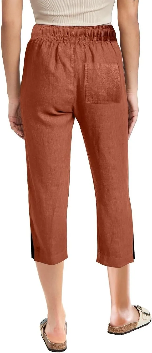 Women's Casual Pants,Plus Size Women's Summer Pants Linen Blend Drawstring Waist, Wide Leg Split Hem Lounge Culottes