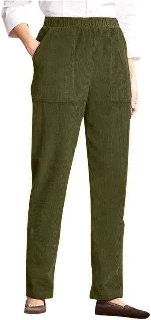 Women's Corduroy Pants Casual High Waist Straight Leg Pants Solid Color Comfy Baggy Pants Trousers with Pockets