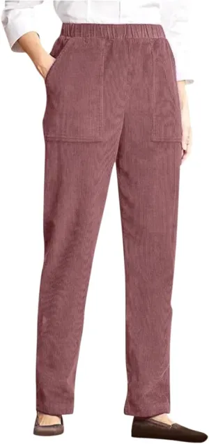 Women's Corduroy Pants Casual High Waist Straight Leg Pants Solid Color Comfy Baggy Pants Trousers with Pockets