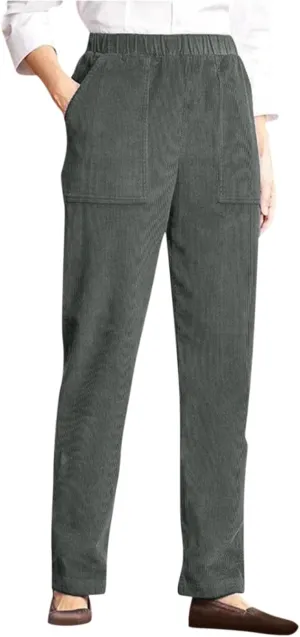 Women's Corduroy Pants Casual High Waist Straight Leg Pants Solid Color Comfy Baggy Pants Trousers with Pockets