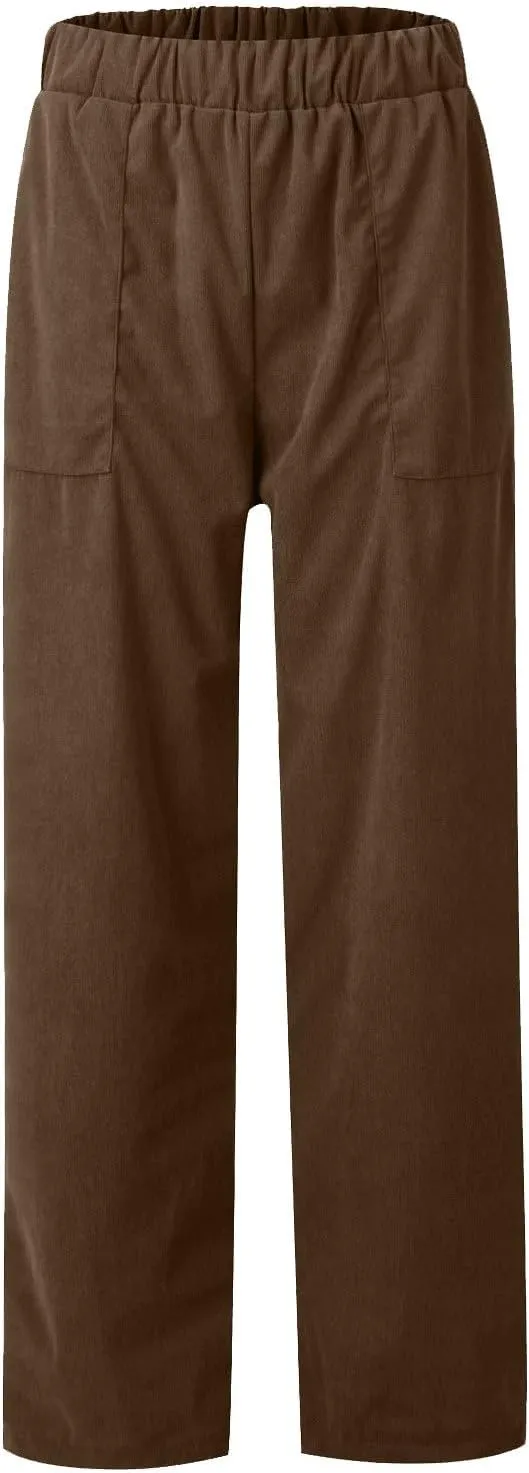 Women's Corduroy Pants Casual High Waist Straight Leg Pants Solid Color Comfy Baggy Pants Trousers with Pockets