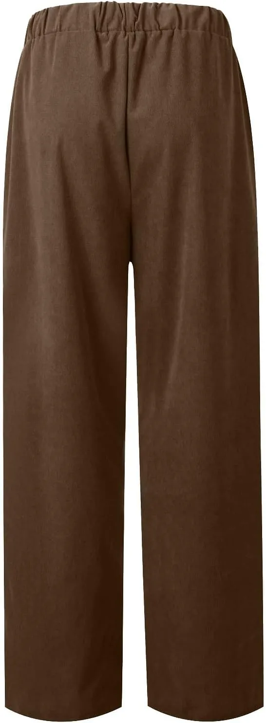 Women's Corduroy Pants Casual High Waist Straight Leg Pants Solid Color Comfy Baggy Pants Trousers with Pockets