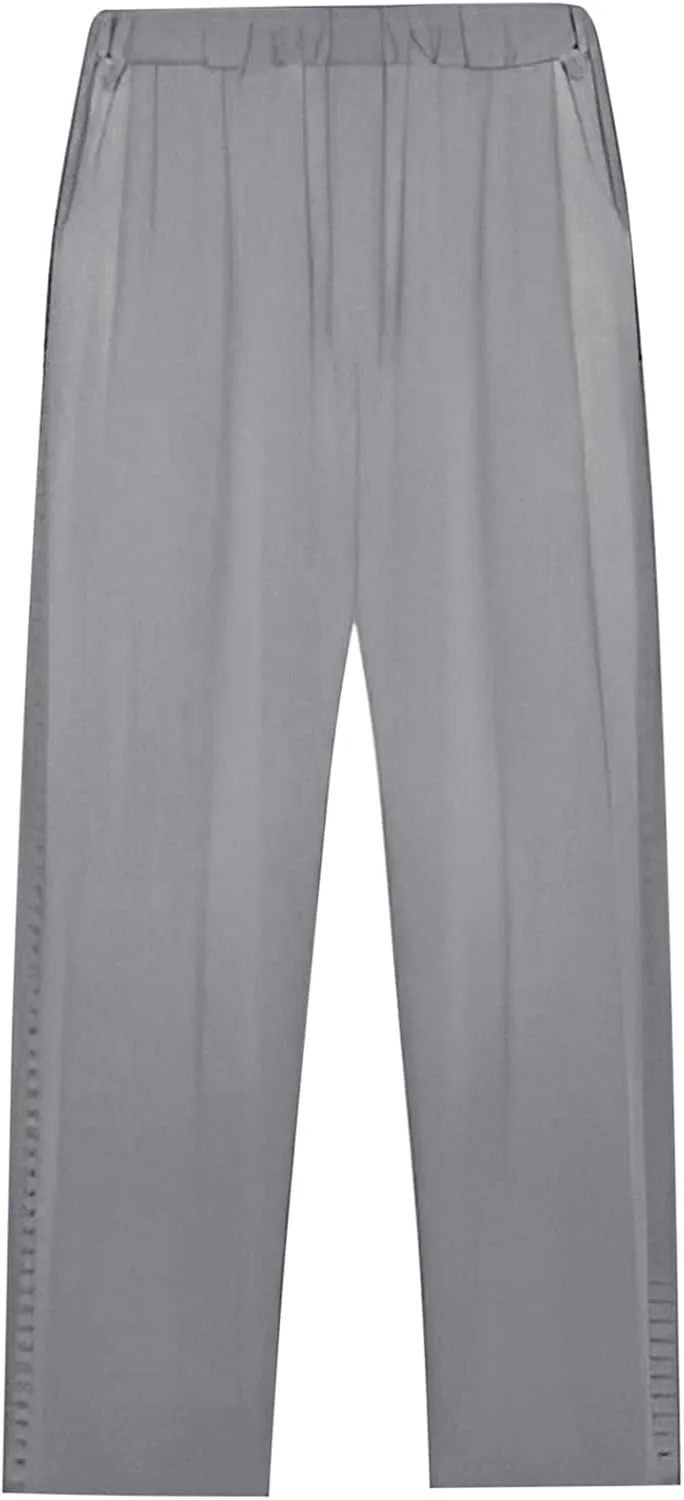 Womens Cotton Linen Casual Long High Waisted Pants Cool Feel Soft Tapered Vacation Lounge Trousers with Pockets