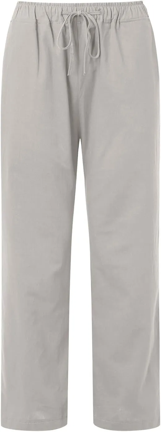 Womens Cotton Linen Pants Flowy High Waisted Wide Leg Pants Loose Fit Summer Beach Pants Casual Yoga Trousers with Pockets