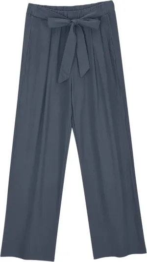 Womens Cotton Linen Pants Soft Lightweight Palazzo Pant High Waist Wide Leg Summer Trousers with Drawstring