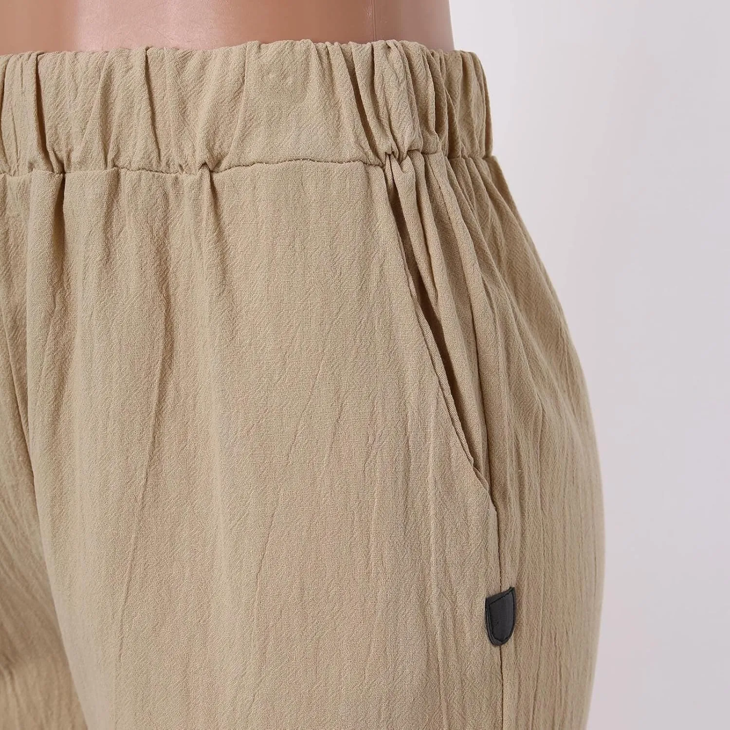 Womens Cotton Linen Pants Summer Casual Loose Beach Pant Lightweight High Waist Cropped Baggy Trousers with Pockets