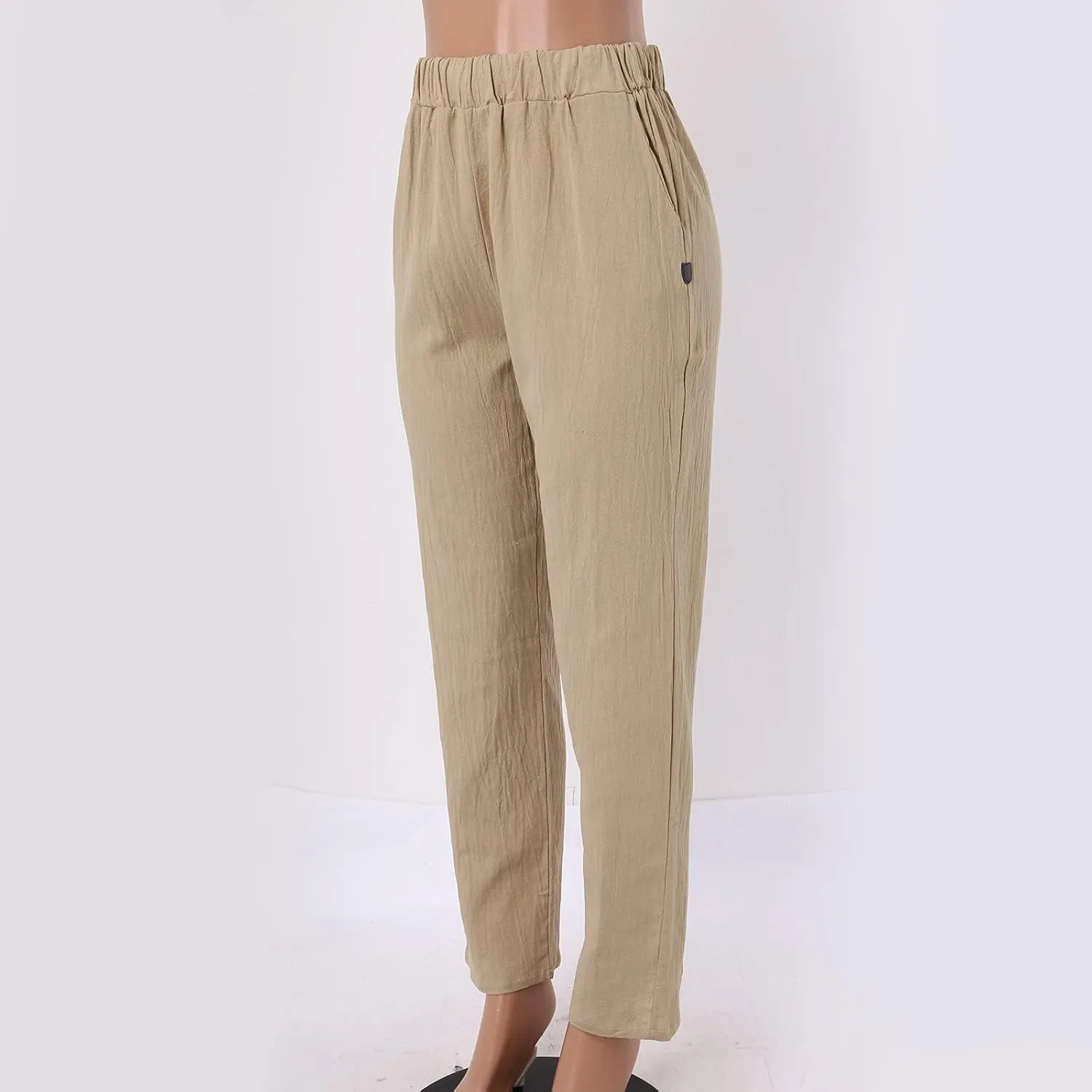 Womens Cotton Linen Pants Summer Casual Loose Beach Pant Lightweight High Waist Cropped Baggy Trousers with Pockets