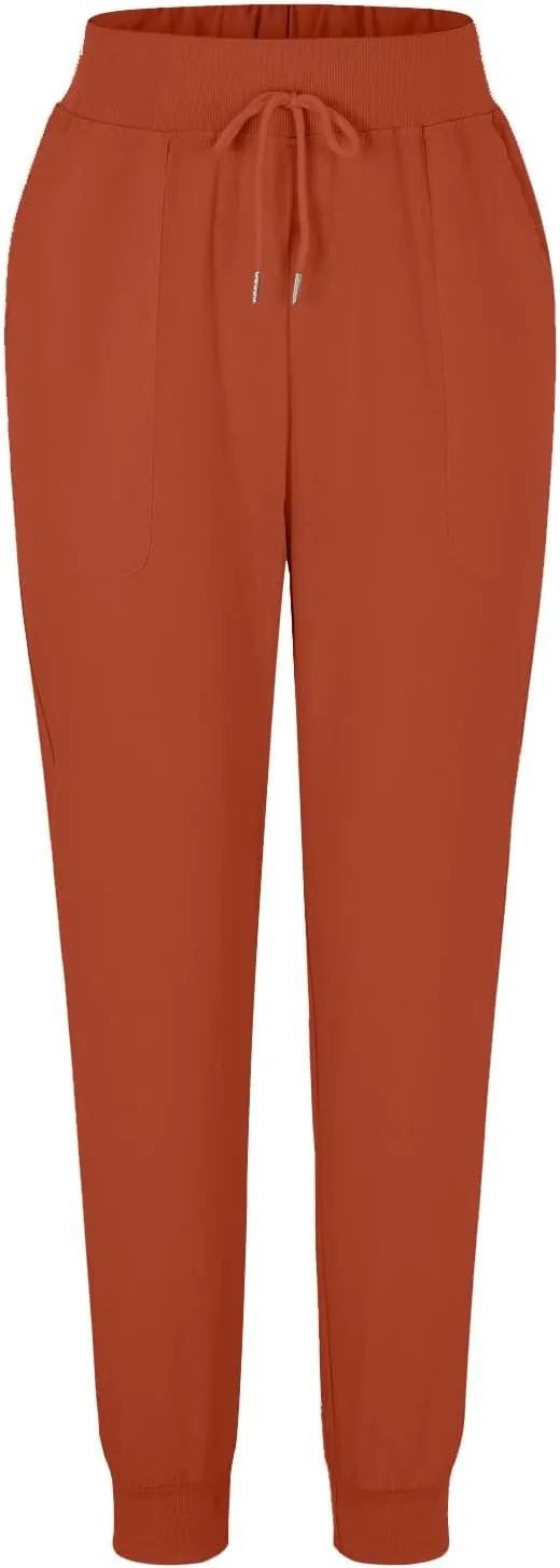 Women's Cotton Linen Trousers Summer Drawstring Elastic Waist Long Pants Solid Color Casual Comfy Leisure Pants