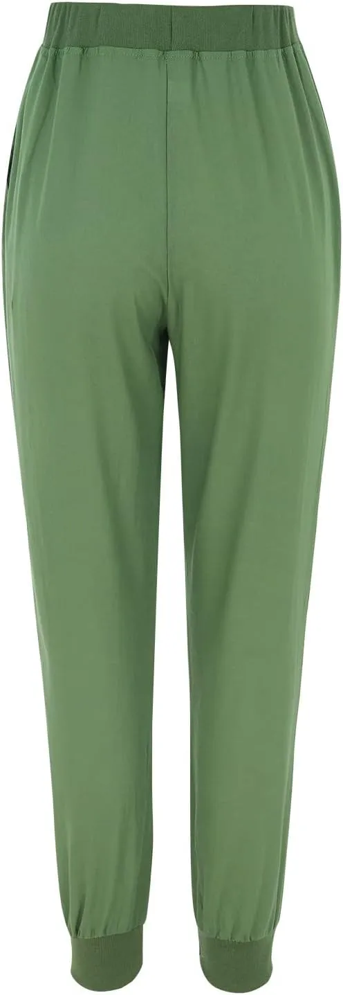Women's Cotton Linen Trousers Summer Drawstring Elastic Waist Long Pants Solid Color Casual Comfy Leisure Pants