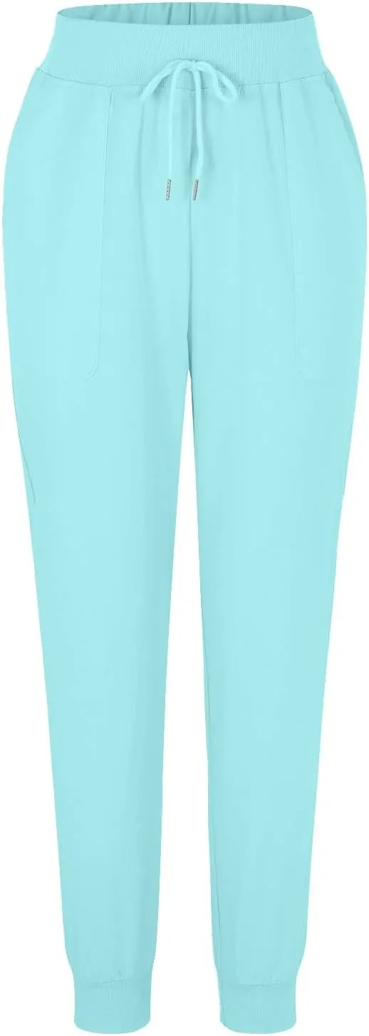 Women's Cotton Linen Trousers Summer Drawstring Elastic Waist Long Pants Solid Color Casual Comfy Leisure Pants
