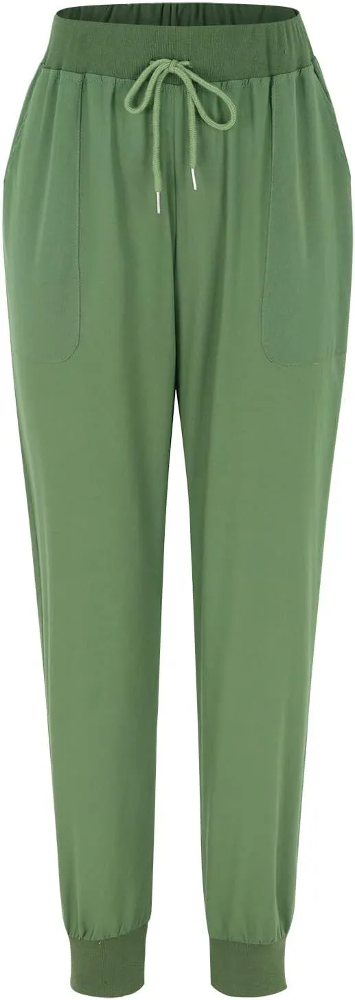 Women's Cotton Linen Trousers Summer Drawstring Elastic Waist Long Pants Solid Color Casual Comfy Leisure Pants