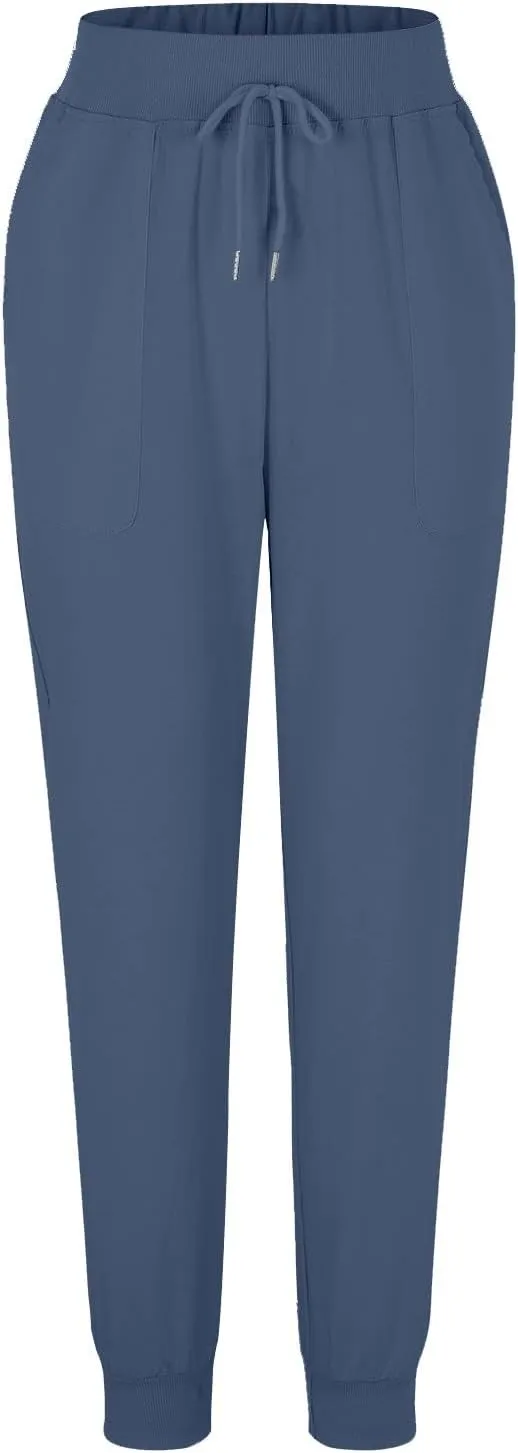 Women's Cotton Linen Trousers Summer Drawstring Elastic Waist Long Pants Solid Color Casual Comfy Leisure Pants