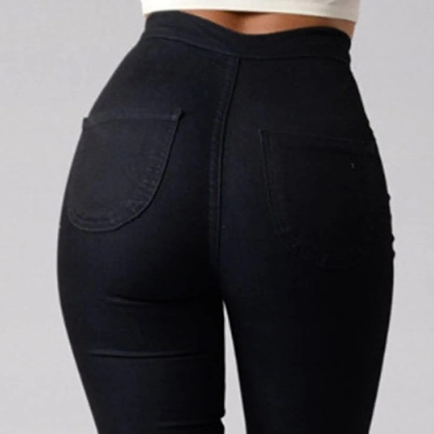 Womens Cozy Skinny Business Jeans Casual High Waisted Stretch Slim Denim Solid Color Butt Lift Pencil Pants With Pockets