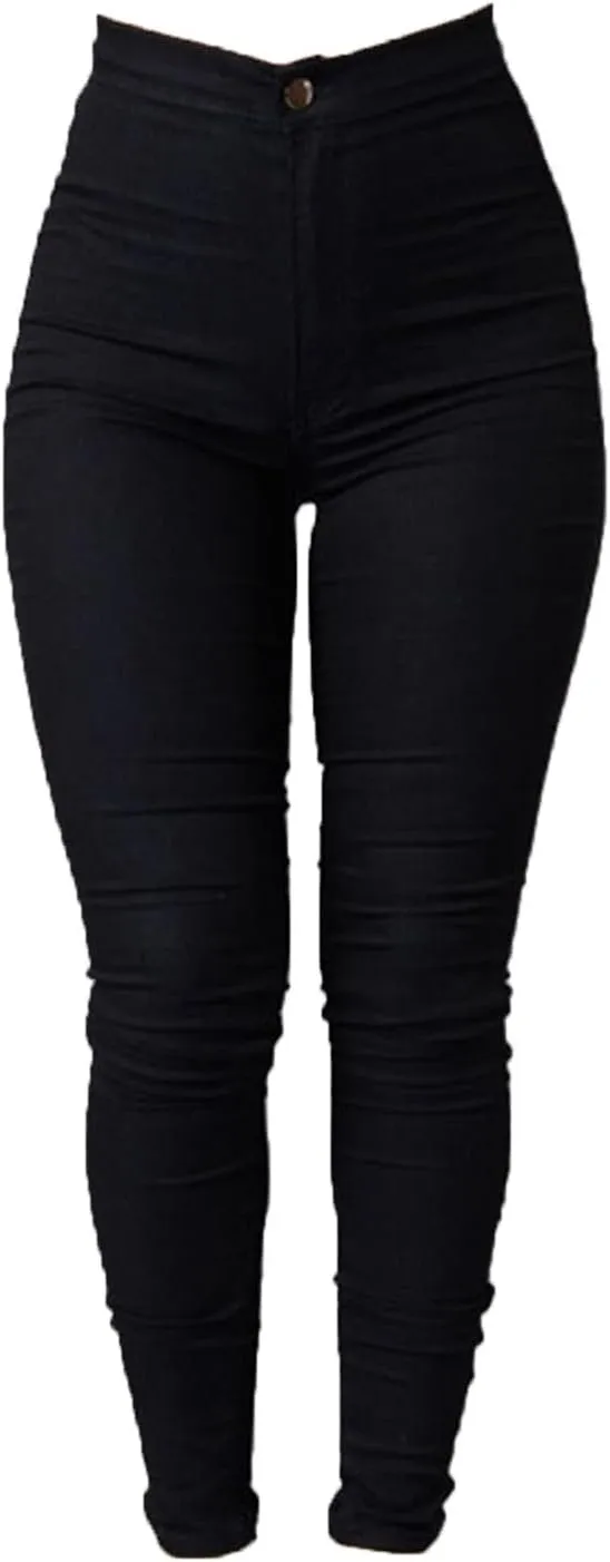 Womens Cozy Skinny Business Jeans Casual High Waisted Stretch Slim Denim Solid Color Butt Lift Pencil Pants With Pockets