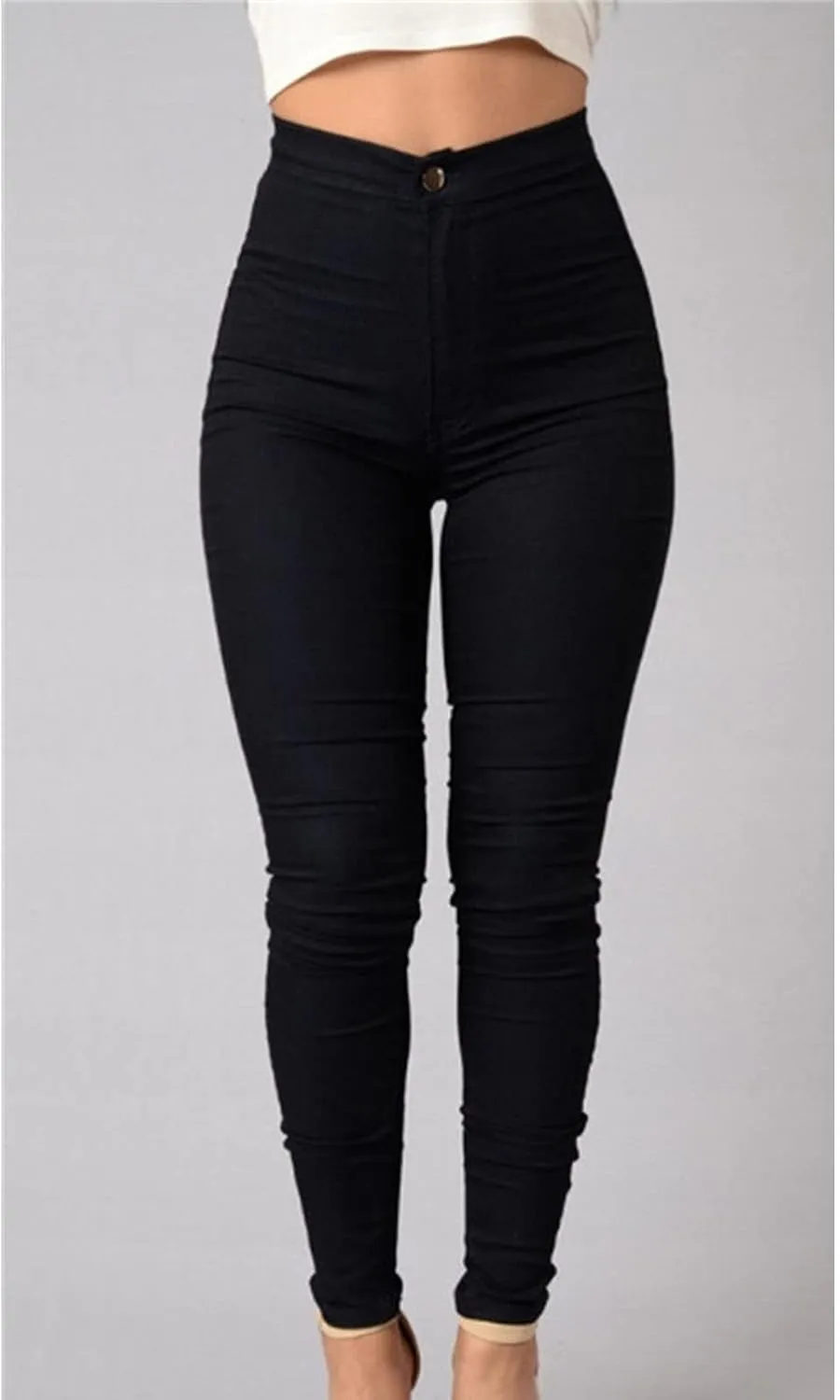 Womens Cozy Skinny Business Jeans Casual High Waisted Stretch Slim Denim Solid Color Butt Lift Pencil Pants With Pockets