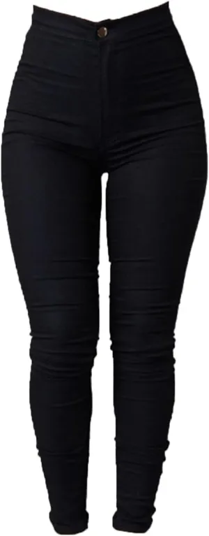 Womens Cozy Skinny Business Jeans Casual High Waisted Stretch Slim Denim Solid Color Butt Lift Pencil Pants With Pockets