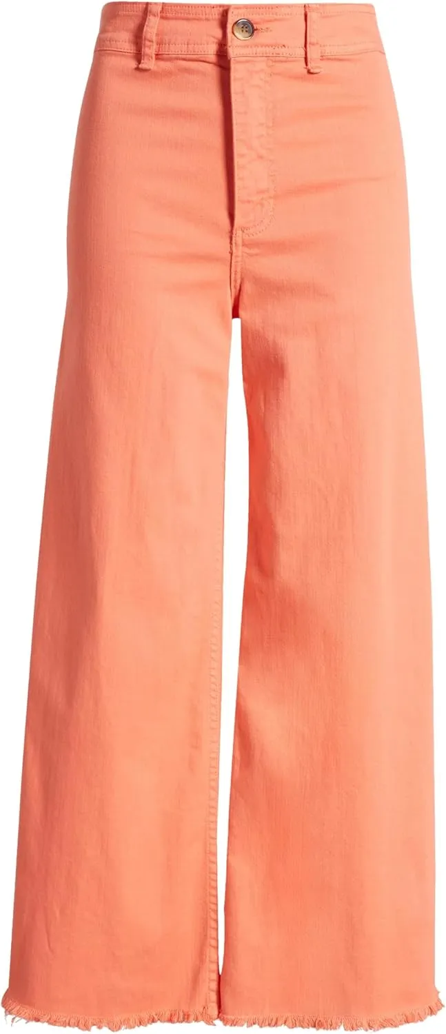 Women's Crop Wide Leg Deim Pants Stretchy Loose Fit Capri Jeans High Waist Baggy Flare Trousers