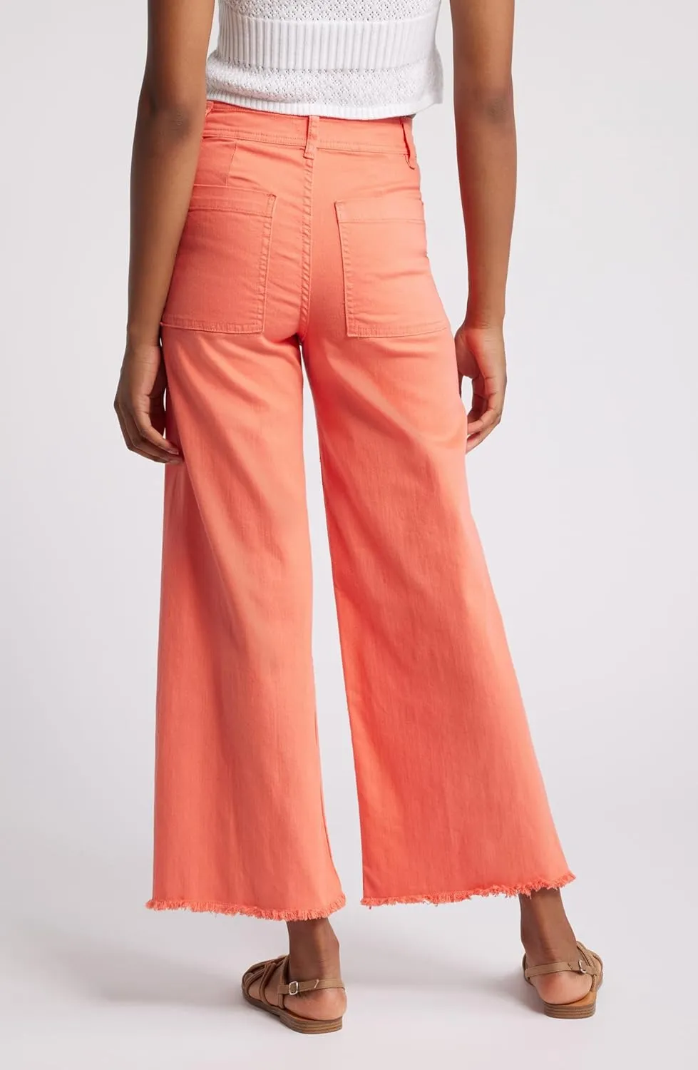 Women's Crop Wide Leg Deim Pants Stretchy Loose Fit Capri Jeans High Waist Baggy Flare Trousers