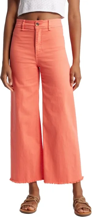 Women's Crop Wide Leg Deim Pants Stretchy Loose Fit Capri Jeans High Waist Baggy Flare Trousers