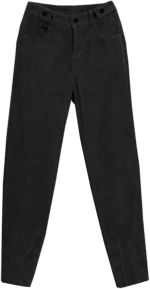 Women's Cropped Corduroy Pants High Waist Retro Casual Button Trouser with Pockets