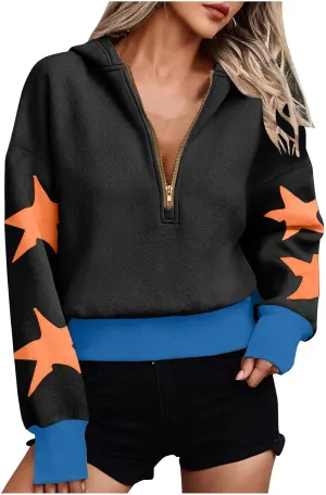 Womens Cropped Oversized Hoodies Long Sleeve Half Zip Pullover Sweatshirts 2024 Fashion Outfits Cute Y2K Clothes