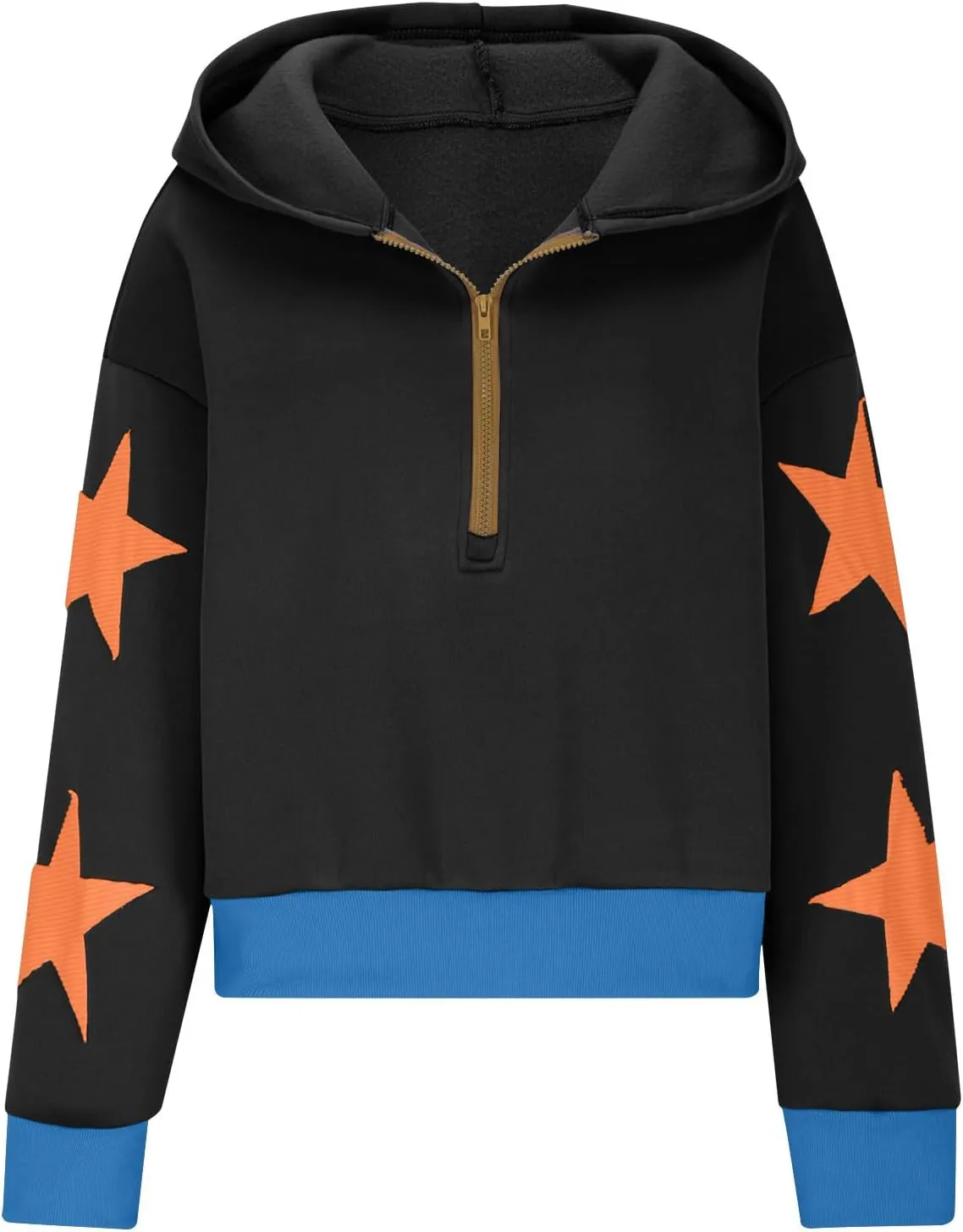 Womens Cropped Oversized Hoodies Long Sleeve Half Zip Pullover Sweatshirts 2024 Fashion Outfits Cute Y2K Clothes