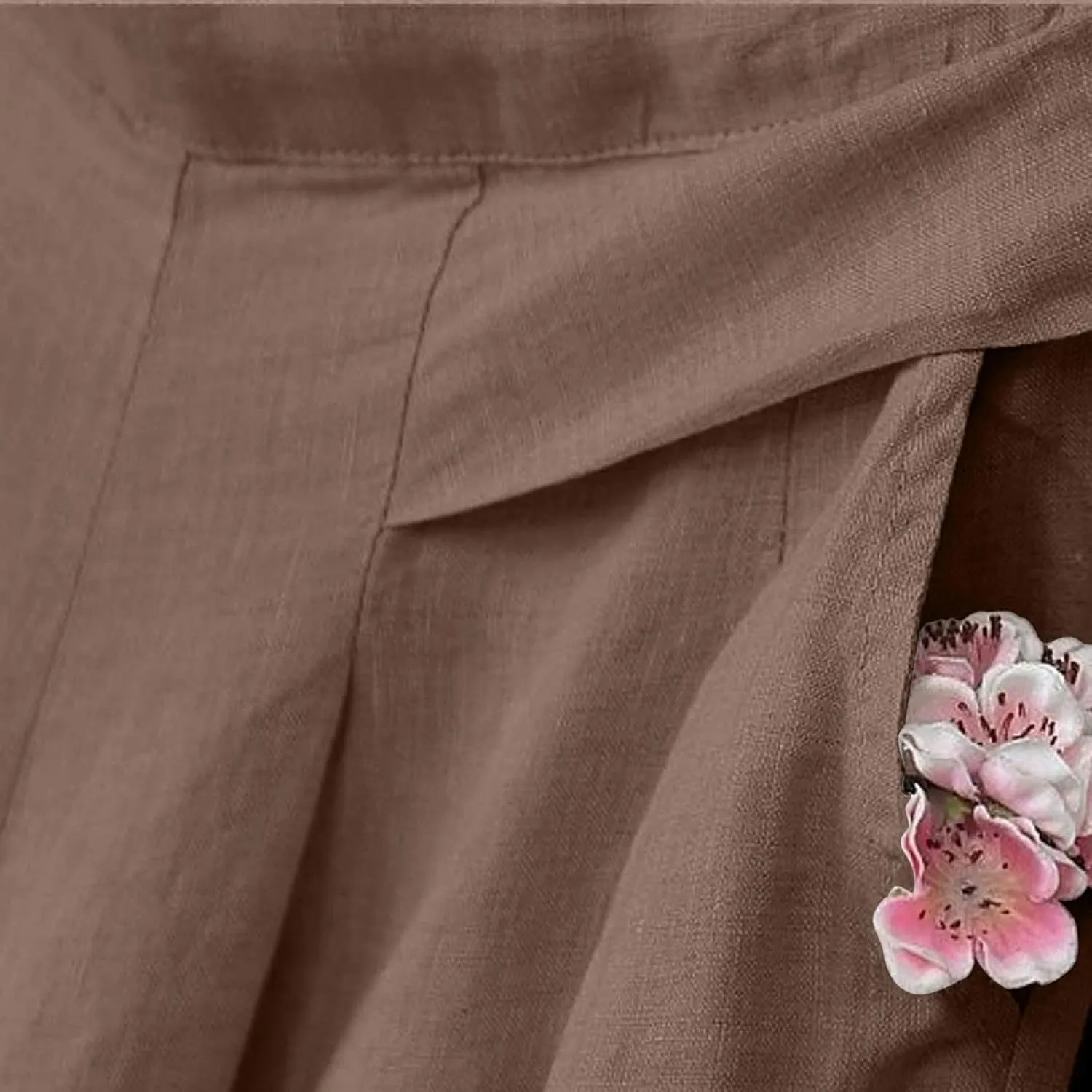 Women's Culottes Linen Blend Wide Leg Pants Elastic Waist Casual Palazzo Pants Soft Lounge Beach Trousers with Pocket