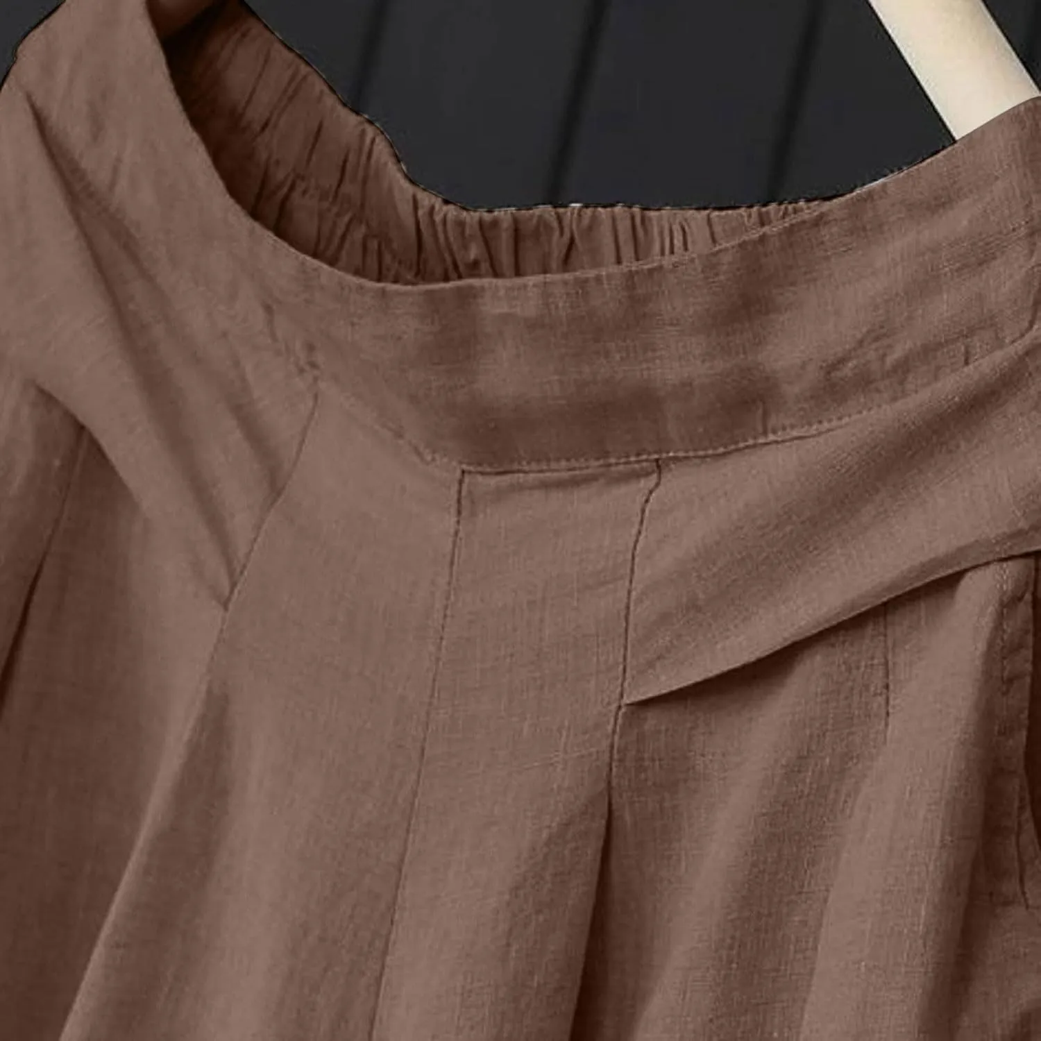 Women's Culottes Linen Blend Wide Leg Pants Elastic Waist Casual Palazzo Pants Soft Lounge Beach Trousers with Pocket